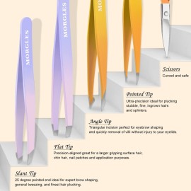 MORGLES Tweezers Set, Professional Nail Clippers and Tweezer Kit for Women and Men with Leather Travel Case, 9 Pack
