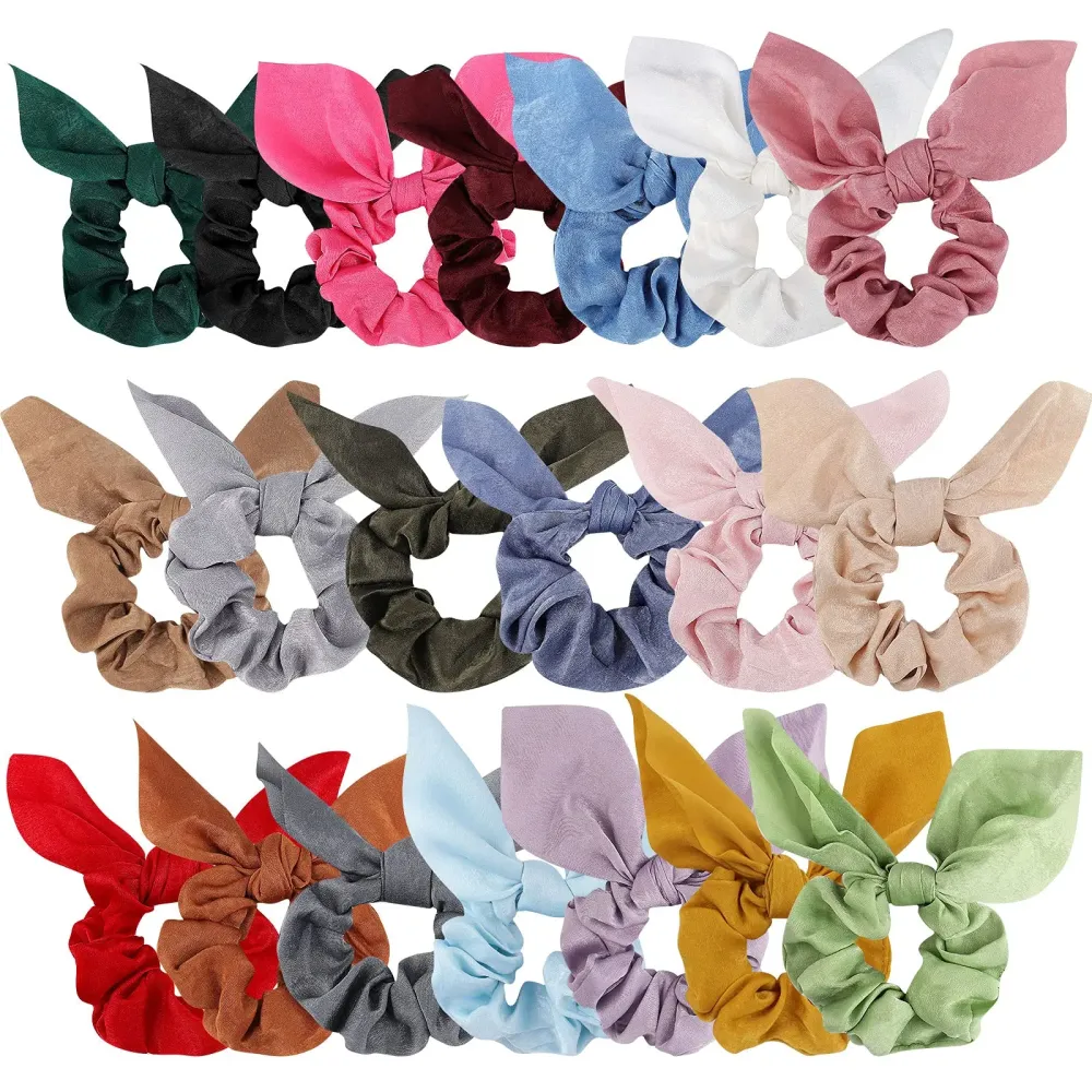 ACO-UINT 20 Pack Satin Scrunchies for Thick Hair, Hair Ties with Bow for Women\'s Hair, Bunny Ear Scrunchies, Hair Accessories for Girls, Silk Scrunchies in 20 Solid Warm Colors ACO-UINT 20 Pack Satin Scrunchies for Thick Hair, Hair Ties with Bow for Women\'s Hair, Bunny Ear Scrunchies, Hair Accessories for Girls, Silk Scrunchies in 20 Solid Warm Colors