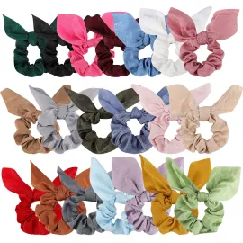 ACO-UINT 20 Pack Satin Scrunchies for Thick Hair, Hair Ties with Bow for Women\'s Hair, Bunny Ear Scrunchies, Hair Accessories for Girls, Silk Scrunchies in 20 Solid Warm Colors