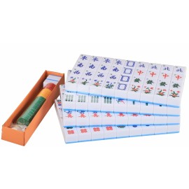 GUSTARIA Chinese Mahjong Set, Mahjong Game Set with 146 Numbered Large Tiles (1.5, Blue), Mahjong Tiles Set with Brown Carrying Case GUSTARIA Chinese Mahjong Set, Mahjong Game Set with 146 Numbered Large Tiles (1.5, Blue), Mahjong Tiles Set with Brown Carrying Case