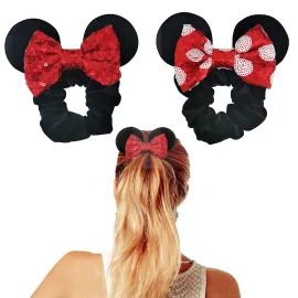 Styla Hair 2pk Mouse Ear Scrunchies for Kids Velvet Hair Bow Scrunchies for Women - Sparkle Sequins Mouse Hair Bands for Pony Tail (Red Black) Styla Hair 2pk Mouse Ear Scrunchies for Kids Velvet Hair Bow Scrunchies for Women - Sparkle Sequins Mouse Hair Bands for Pony Tail (Red Black)