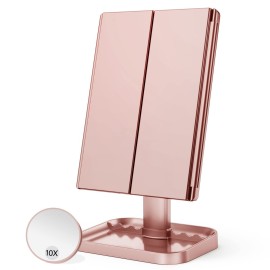 HUONUL Makeup Mirror, 10x3x2X Magnification, Lighted, Touch Control, Trifold, Dual Power Supply, Portable LED, Women Gift HUONUL Makeup Mirror, 10x3x2X Magnification, Lighted, Touch Control, Trifold, Dual Power Supply, Portable LED, Women Gift