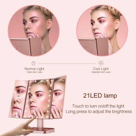 HUONUL Makeup Mirror, 10x3x2X Magnification, Lighted, Touch Control, Trifold, Dual Power Supply, Portable LED, Women Gift HUONUL Makeup Mirror, 10x3x2X Magnification, Lighted, Touch Control, Trifold, Dual Power Supply, Portable LED, Women Gift
