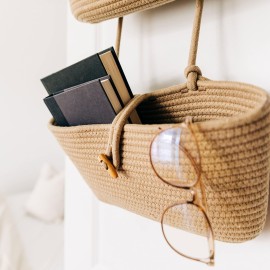 OrganiHaus Over the Door Hanging Basket for Organizing, 3-Tier Hanging Wall Basket for Storage, Boho Nursery Decor for Wall, Behind Door Wall Storage, Wall Organizer for Office, Wall Toy Storage Honey