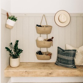 OrganiHaus Over the Door Hanging Basket for Organizing, 3-Tier Hanging Wall Basket for Storage, Boho Nursery Decor for Wall, Behind Door Wall Storage, Wall Organizer for Office, Wall Toy Storage Honey