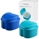 THINKPRICE Denture Bath Box Cup, Complete Clean Care for Dentures, Clear Braces, Mouth Guard, Night Guard & Retainers, Traveling (Navy Blue & Blue)