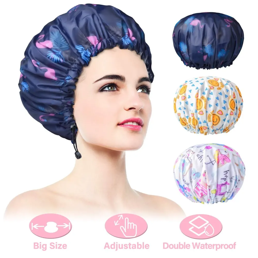 3 Pack Extra Large Double Layer Adjustable Shower Caps for Women, Waterproof Exterior & EVA Lining, Oversized Design for All Hair Lengths 3 Pack Extra Large Double Layer Adjustable Shower Caps for Women, Waterproof Exterior & EVA Lining, Oversized Design for All Hair Lengths