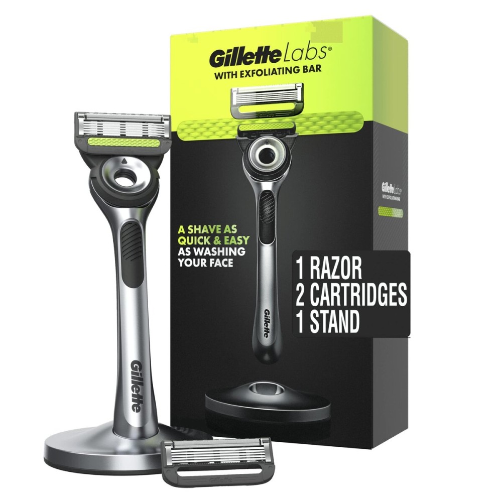 Gillette Labs Mens Razor with Exfoliating Bar, Shaving Kit for Men, Includes 1 Handle, 2 Razor Blade Refills, 1 Premium Magnetic Stand Gillette Labs Mens Razor with Exfoliating Bar, Shaving Kit for Men, Includes 1 Handle, 2 Razor Blade Refills, 1 Premium Magnetic Stand