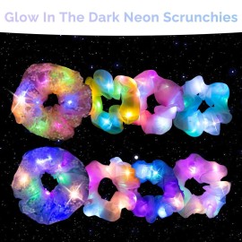 8 Pcs LED Scrunchies for Women - Scrunchy, Light Up Scrunchies for Girls, Colorful Yarn Hair Tie Multi Light Modes, Glow in the Dark Hair Accessories for Christmas Rave Party (01)