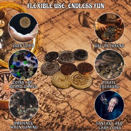 DND Metal Coins Set of 60 with Leather Pouch - Gaming Tokens, Pirate Treasure, Accessories & Props for Board Games, Dungeons and Dragons, Tabletop RPGs and LARP DND Metal Coins Set of 60 with Leather Pouch - Gaming Tokens, Pirate Treasure, Accessories & Props for Board Games, Dungeons and Dragons, Tabletop RPGs and LARP