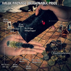 DND Metal Coins Set of 60 with Leather Pouch - Gaming Tokens, Pirate Treasure, Accessories & Props for Board Games, Dungeons and Dragons, Tabletop RPGs and LARP DND Metal Coins Set of 60 with Leather Pouch - Gaming Tokens, Pirate Treasure, Accessories & Props for Board Games, Dungeons and Dragons, Tabletop RPGs and LARP