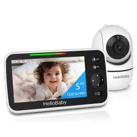 HelloBaby No WiFi Baby Monitor 5 Screen 30-Hour Battery Pan-Tilt-Zoom Video Upgrade with Camera and Audio, Night Vision, VOX, 2-Way Talk, 8 Lullabies and 1000ft Range