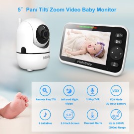 HelloBaby No WiFi Baby Monitor 5 Screen 30-Hour Battery Pan-Tilt-Zoom Video Upgrade with Camera and Audio, Night Vision, VOX, 2-Way Talk, 8 Lullabies and 1000ft Range HelloBaby No WiFi Baby Monitor 5 Screen 30-Hour Battery Pan-Tilt-Zoom Video Upgrade with Camera and Audio, Night Vision, VOX, 2-Way Talk, 8 Lullabies and 1000ft Range