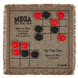 3-in-1 Mini Checkers Rug + Classic & Mega Tic Tac Toe - Portable Compact 12 x 12 Reversible Checkerboard Rug - Travel, Parties, Games on The Go, Family Board Game Night