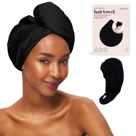 Kitsch Microfiber Hair Towel Wrap for Women - Microfiber Towel, Super Absorbent, Quick Dry, Anti-Frizz - for Long and Short Hairs, Turbans for Women, Hair Wrap - Black
