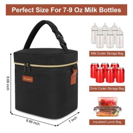 Mancro Breastmilk Cooler Bag with Ice Pack, Fits 6 Baby Bottles Up to 9 Ounce Insulated Bottle Bag, Breast Milk on The go Strap, for Nursing Mom Daycare, Black Mancro Breastmilk Cooler Bag with Ice Pack, Fits 6 Baby Bottles Up to 9 Ounce Insulated Bottle Bag, Breast Milk on The go Strap, for Nursing Mom Daycare, Black