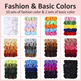 ADRIONE Velvet Scrunchies for Women, Girls & Kids - 60 Pack Ponytails Hair Ties Scrunchie Bulk Scrunchy Ponytail Holders for Thick, Curly, Medium, Thin & Fine Hair