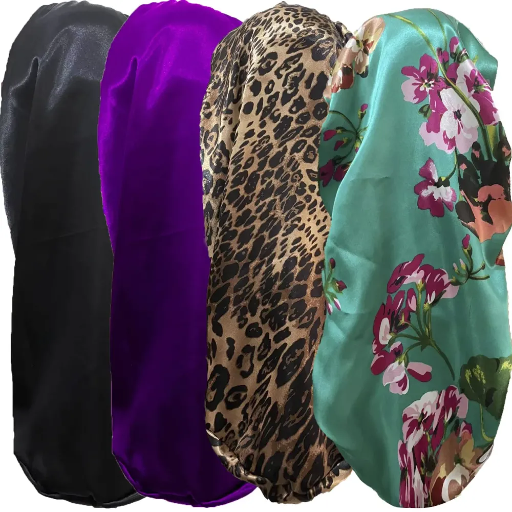 4 Pcs Satin Bonnet for Women, Long Sleep Cap Soft Silky Bonnet for Braids 4 Pcs Satin Bonnet for Women, Long Sleep Cap Soft Silky Bonnet for Braids
