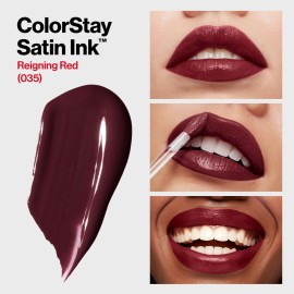 REVLON ColorStay Satin Ink Crown Jewels Liquid Lipstick, Longlasting & Waterproof Lipcolor, Moisturizing Creamy Formula Infused with Black Currant Seed Oil, 035 Reigning Red, 0.17 fl oz. REVLON ColorStay Satin Ink Crown Jewels Liquid Lipstick, Longlasting & Waterproof Lipcolor, Moisturizing Creamy Formula Infused with Black Currant Seed Oil, 035 Reigning Red, 0.17 fl oz.