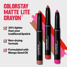 REVLON ColorStay Matte Lite Crayon Lipstick with Built-in Sharpener, Smudge-proof, Water-Resistant Non-Drying Lipcolor, 003 Souffl All Day, 0.049 oz REVLON ColorStay Matte Lite Crayon Lipstick with Built-in Sharpener, Smudge-proof, Water-Resistant Non-Drying Lipcolor, 003 Souffl All Day, 0.049 oz