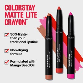 REVLON ColorStay Matte Lite Crayon Lipstick with Built-in Sharpener, Smudge-proof, Water-Resistant Non-Drying Lipcolor, 004 Take Flight, 0.049 oz REVLON ColorStay Matte Lite Crayon Lipstick with Built-in Sharpener, Smudge-proof, Water-Resistant Non-Drying Lipcolor, 004 Take Flight, 0.049 oz