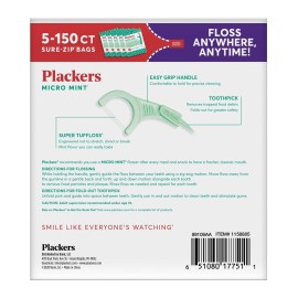 Plackers Micro Mint Dental Flossers, Fold-Out Toothpick, Super Tuffloss, Easy Storage with Sure-Zip Seal, Fresh Mint Flavor, 750 Count (Pack of 5) Plackers Micro Mint Dental Flossers, Fold-Out Toothpick, Super Tuffloss, Easy Storage with Sure-Zip Seal, Fresh Mint Flavor, 750 Count (Pack of 5)