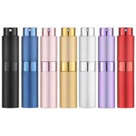 Tekson 7PCS 8ml Travel Perfume Atomizer Refillable, Mini Cologne Spray Bottle Empty, Small Aftershave Sprayer for Liquid Dispenser (Seven Colors)