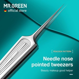 MR.GREEN Ingrown Hair Tweezers Needle Nose Pointed Tips Tweezers For Eyebrows Splinters Blackhead Removal Acne Clip Extractor (Long) MR.GREEN Ingrown Hair Tweezers Needle Nose Pointed Tips Tweezers For Eyebrows Splinters Blackhead Removal Acne Clip Extractor (Long)
