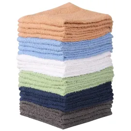 Towel and Linen Mart 100% Cotton - 24 Pack Wash Cloth Set - Flannel Face Cloths, Highly Absorbent and Soft Feel Fingertip Towels (Multi, Pack of 24)