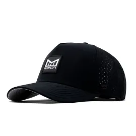melin Odysea Stacked Hydro, Black, Men\'s Performance Snapback Hats, Water-Resistant Fitted Baseball Caps for Men & Women, Golf, Running, or Workout Hat, Medium-Large, Medium-Large
