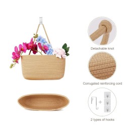 TeoKJ Over the Door Hanging Basket, 3-Tier Woven Cotton Wall-Mounted Storage Organizer Bag Decorative Hanging Nursery Baskets - Jute TeoKJ Over the Door Hanging Basket, 3-Tier Woven Cotton Wall-Mounted Storage Organizer Bag Decorative Hanging Nursery Baskets - Jute