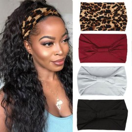 XTREND 4 Packs Wide Headband Fashion Headscarf Bohemian Style Elastic Knotted Non-slip Headband Suitable For Black Women Outdoor Yoga Sports Printed Hair Accessories XTREND 4 Packs Wide Headband Fashion Headscarf Bohemian Style Elastic Knotted Non-slip Headband Suitable For Black Women Outdoor Yoga Sports Printed Hair Accessories