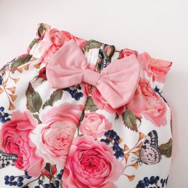 SUNNY PIGGY Baby Girl Clothes Newborn Outfit Infant Winter Fall Letter Print Flower Pants Set Long Sleeve Romper Baby Girl\'s Clothing with Headband 3-6 Months Pink 4PCS