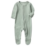 O2 BABY Baby Boys Girls Organic Cotton Zip Front Sleeper Pajamas, Footed Sleep \'n PlayNewborn, Sage