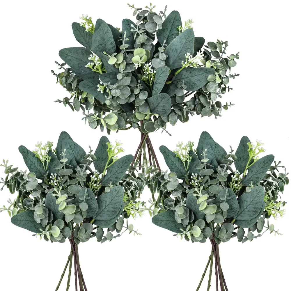Winlyn 20 Pcs Mixed Artificial Oval Eucalyptus Leaves Bulk with White Seeds Stems and Spray for Vase Floral Wreath Bouquets Wedding Greenery Decoration Winlyn 20 Pcs Mixed Artificial Oval Eucalyptus Leaves Bulk with White Seeds Stems and Spray for Vase Floral Wreath Bouquets Wedding Greenery Decoration
