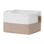 COMFY-HOMI Cotton Rope Woven Basket with Handles for Shelves,Toys,Book, Cloth Storage Baskets for Organizing-13.5 x 11 x 9.5 Toy Decorative Organizer for Living Room, Bathroom White/Brown