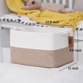 COMFY-HOMI Cotton Rope Woven Basket with Handles for Shelves,Toys,Book, Cloth Storage Baskets for Organizing-13.5 x 11 x 9.5 Toy Decorative Organizer for Living Room, Bathroom White/Brown COMFY-HOMI Cotton Rope Woven Basket with Handles for Shelves,Toys,Book, Cloth Storage Baskets for Organizing-13.5 x 11 x 9.5 Toy Decorative Organizer for Living Room, Bathroom White/Brown