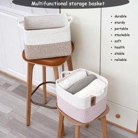COMFY-HOMI Cotton Rope Woven Basket with Handles for Shelves,Toys,Book, Cloth Storage Baskets for Organizing-13.5 x 11 x 9.5 Toy Decorative Organizer for Living Room, Bathroom White/Brown COMFY-HOMI Cotton Rope Woven Basket with Handles for Shelves,Toys,Book, Cloth Storage Baskets for Organizing-13.5 x 11 x 9.5 Toy Decorative Organizer for Living Room, Bathroom White/Brown