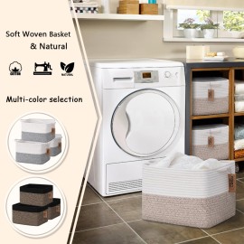 COMFY-HOMI Cotton Rope Woven Basket with Handles for Shelves,Toys,Book, Cloth Storage Baskets for Organizing-13.5 x 11 x 9.5 Toy Decorative Organizer for Living Room, Bathroom White/Brown COMFY-HOMI Cotton Rope Woven Basket with Handles for Shelves,Toys,Book, Cloth Storage Baskets for Organizing-13.5 x 11 x 9.5 Toy Decorative Organizer for Living Room, Bathroom White/Brown