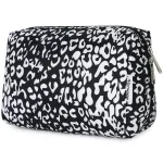 Narwey Cute Cheetah Makeup Bag Travel Cosmetic Bag Organizer Toiletry Bag Make Up Bags with Compartments for Women Girls (Large, Black Leopard)