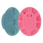 INNERNEED Silicone Face Scrubber, Exfoliating Brush Manual Handheld Facial Cleansing Brush Blackhead Remover, Food-Grade Soft Bristles (Dark Green+Pink)