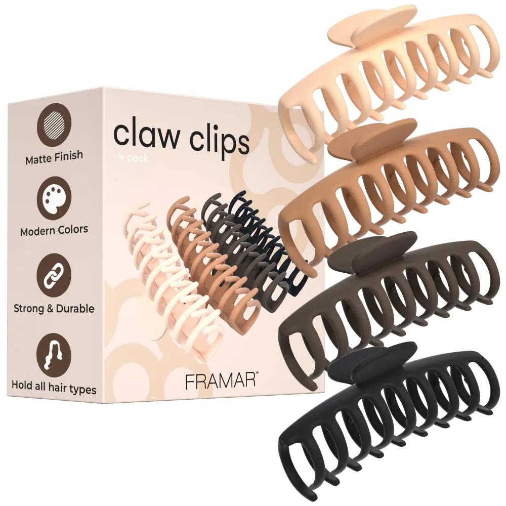 FRAMAR Extra Large Claw Clips For Thick Hair - Hair Claws Pack, Large Hair Clips For Thick Hair, Claw Clip Pack, Hairclips, Hairclips. For Women, Ganchos Para El Cabello - Non Slip Matte Finish FRAMAR Extra Large Claw Clips For Thick Hair - Hair Claws Pack, Large Hair Clips For Thick Hair, Claw Clip Pack, Hairclips, Hairclips. For Women, Ganchos Para El Cabello - Non Slip Matte Finish