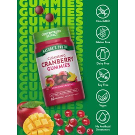 Nature\'s Truth Cranberry Gummies | 60 Count | Vegan, Non-GMO & Gluten Free Supplement | Cranberry Mango Flavor Nature\'s Truth Cranberry Gummies | 60 Count | Vegan, Non-GMO & Gluten Free Supplement | Cranberry Mango Flavor