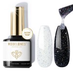 modelones Glitter Gel Top Coat, Iridescent Silver Mix Glitter Gel Polish No Wipe Top Coat Glossy Sparkly Finish Long Lasting Soak Off Rainbow Shimmer Glitter Gel Nail Polish Nail Art Gift, 10ml