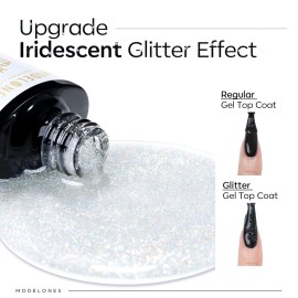 modelones Glitter Gel Top Coat, Iridescent Silver Mix Glitter Gel Polish No Wipe Top Coat Glossy Sparkly Finish Long Lasting Soak Off Rainbow Shimmer Glitter Gel Nail Polish Nail Art Gift, 10ml modelones Glitter Gel Top Coat, Iridescent Silver Mix Glitter Gel Polish No Wipe Top Coat Glossy Sparkly Finish Long Lasting Soak Off Rainbow Shimmer Glitter Gel Nail Polish Nail Art Gift, 10ml