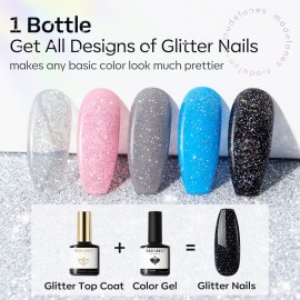 modelones Glitter Gel Top Coat, Iridescent Silver Mix Glitter Gel Polish No Wipe Top Coat Glossy Sparkly Finish Long Lasting Soak Off Rainbow Shimmer Glitter Gel Nail Polish Nail Art Gift, 10ml modelones Glitter Gel Top Coat, Iridescent Silver Mix Glitter Gel Polish No Wipe Top Coat Glossy Sparkly Finish Long Lasting Soak Off Rainbow Shimmer Glitter Gel Nail Polish Nail Art Gift, 10ml