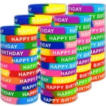 Neureyte 66 Pieces Birthday Rubber Bracelets(22 Styles),Colored Birthday Wristband for Birthday Party Favors,Stretch Birthday Rubber Wristbands for Birthday Party Supplies