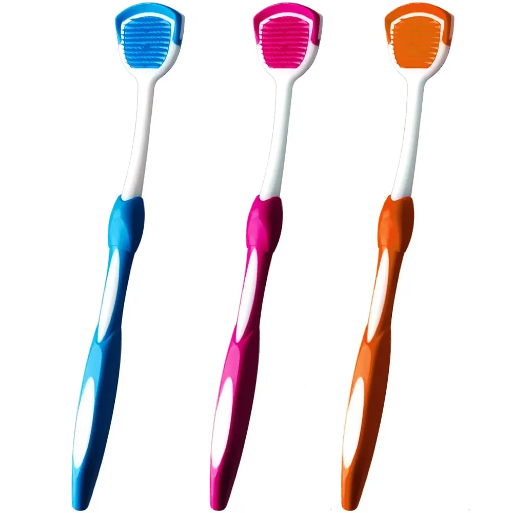 Tongue Brush, Tongue Scraper, Tongue Cleaner Helps Fight Bad Breath, 3 Tongue Scrapers, 3 Pack (Blue & Orange & Red) Tongue Brush, Tongue Scraper, Tongue Cleaner Helps Fight Bad Breath, 3 Tongue Scrapers, 3 Pack (Blue & Orange & Red)
