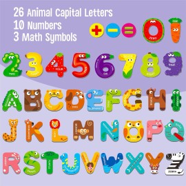Magnetic Uppercase Letters and Numbers, Educational Learning Tool for Kids Word Recognition 39 Pieces Magnets Include 26 Colorful Alphabet Letters, 10 Numbers and 3 Symbols,Toddlers 3 4 5 Years Old