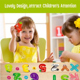 Magnetic Uppercase Letters and Numbers, Educational Learning Tool for Kids Word Recognition 39 Pieces Magnets Include 26 Colorful Alphabet Letters, 10 Numbers and 3 Symbols,Toddlers 3 4 5 Years Old